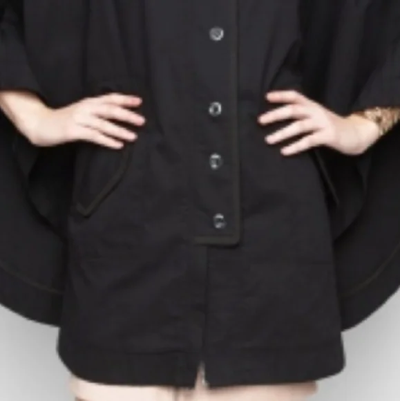 BCBGENERATION BLACK LIGHTWEIGHT PONCHO CAPE FRONT BUTTON SZ XS - Picture 4 of 16
